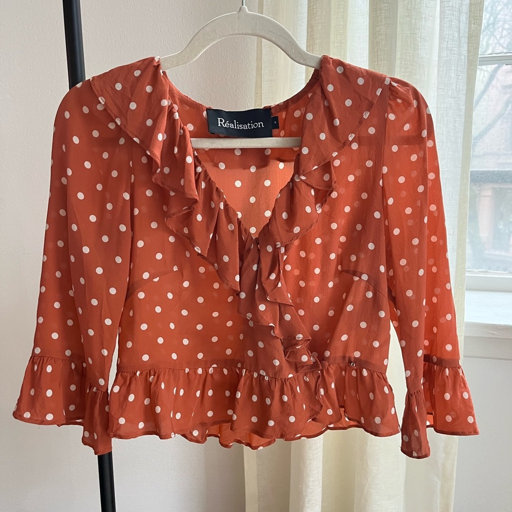 Réalisation Par The Cher Silk Polka Dot Print Top